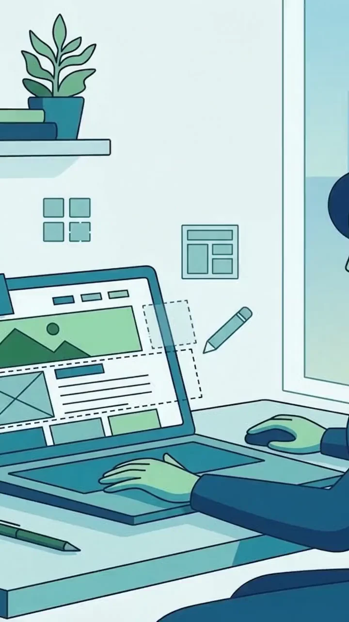 Ilustração de um site sendo criado no notebook: criação de sites em Pindamonhangaba